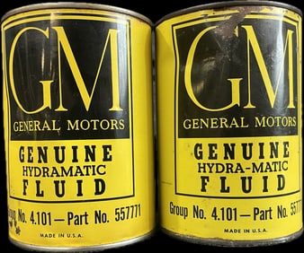 General Motors Pair Full GM Genuine Hydramatic Metal Quart Cans
