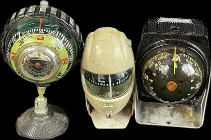 Lot 3 Original 1940s-50s Automotive Car Compasses by Hull & Airguide