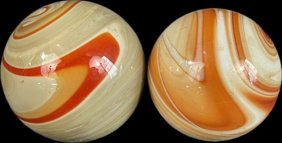 Incredible Pair Original 1930s Caramel Brown, Orange & Red Marble Gear Shift Knobs