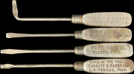 Lot 4 1920s Pope Garage and Ford Mankato & Marsh Windom Minnesota Metal Advertising Screwdrivers