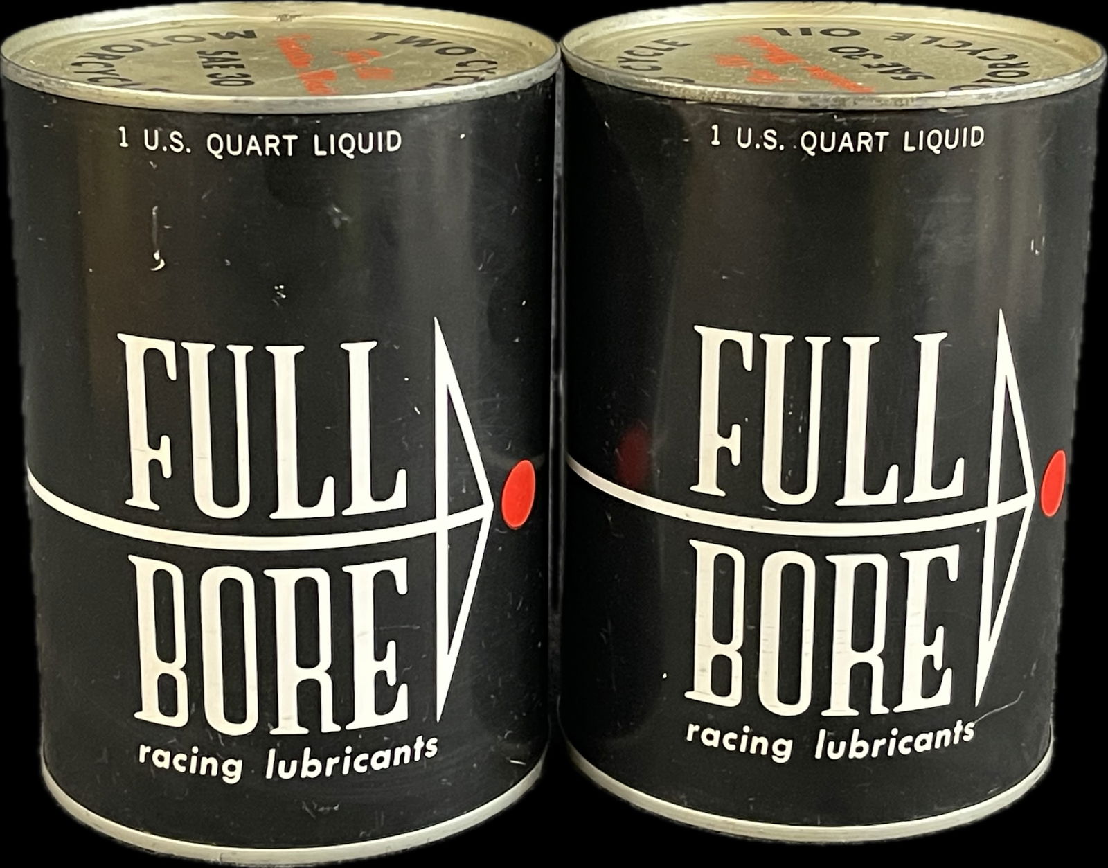 Pair Full Bore Motorcycle Metal Quart Motor Oil Cans - High Grade Condition (1 of 7)