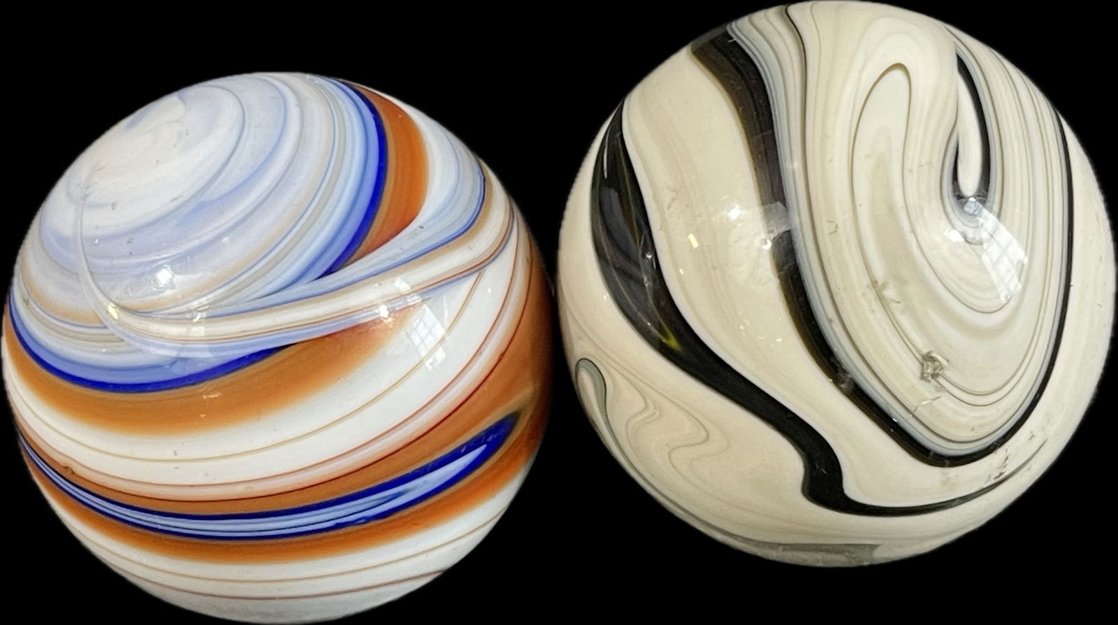 Incredible Pair Original 1930s Caramel Brown, Blue, White & Black Marble Gear Shift Knobs (1 of 9)
