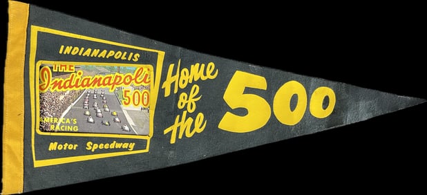 Original 1950s Indianapolis 500 Felt Pennant w/ Postcard Insert