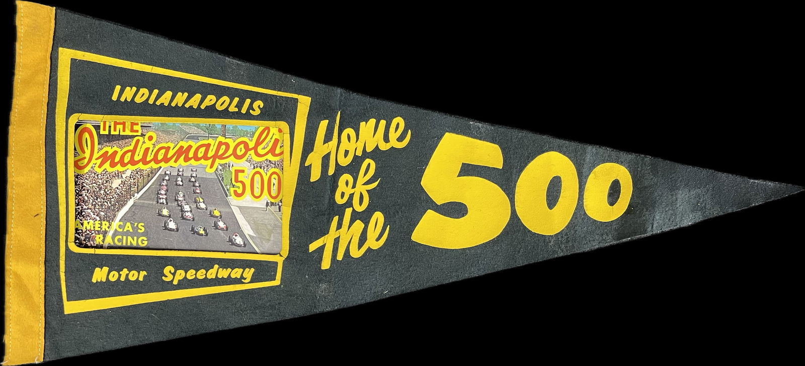 Original 1950s Indianapolis 500 Felt Pennant w/ Postcard Insert: Great original pennant. Measures 19" x 9"