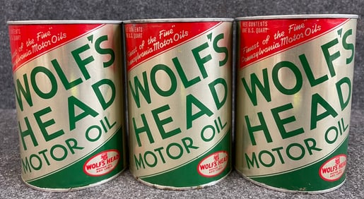Full Lot 3 Original Wolf's Head Motor Oil Metal Quart Can