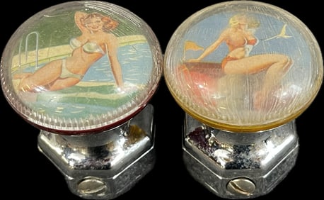 Pair Beautiful Original 1940s-50s Risque Pinup Model Suicide Steering Wheel Knob