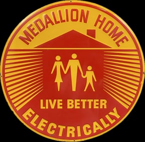 1940s Tin Metal Embossed Medallion Home Live Better Electrically Advertising Sign