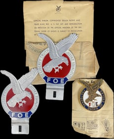 Lot 3 NOS Federal Order Eagles FOE License Plate Toppers w/ Original Paper