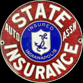 State Insurance Auto Association Insured Indianapolis Enamel License Plate Topper Badge