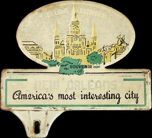 New Orlean Louisiana America's Most Interesting City 1940s Painted Metal License Plate Topper St
