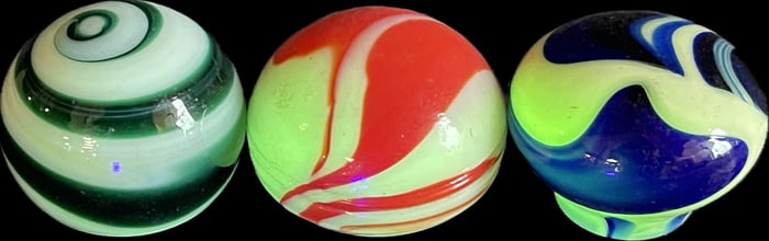 Lot 3 Original Uranium Glass Green Blue Red Marble Swirl 1930s Gear Shift Knobs