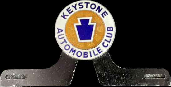 Keystone Porcelain Enamel Badge License Plate w/ Metal Frame