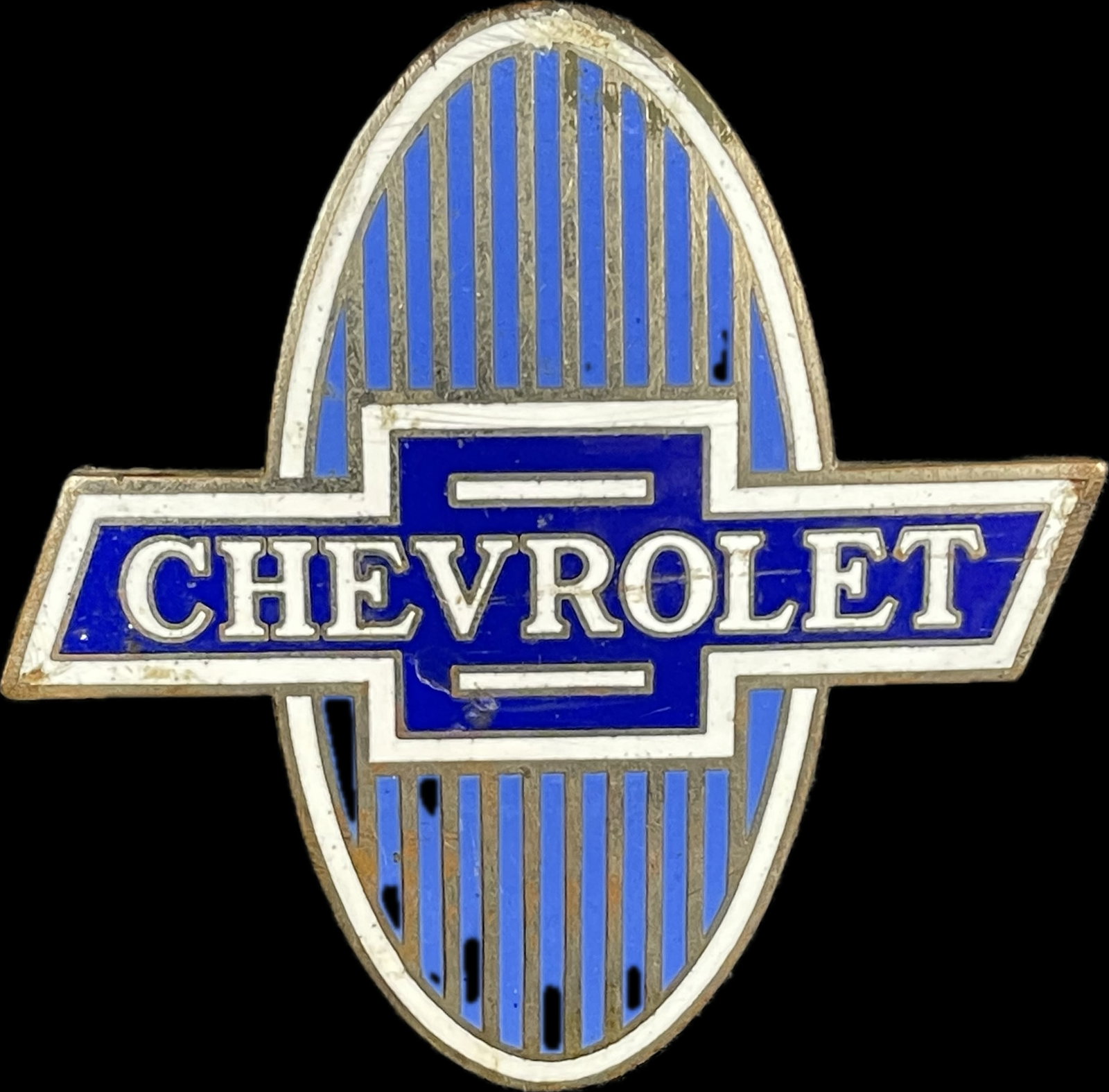 Original 1930s Porcelain Enamel Chevrolet Radiator Badge High Grade: Enamel badge measures 3" x 3"