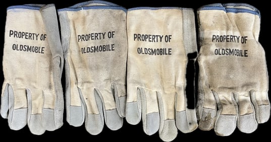 Great Pair Original 1940s-50s Property Oldsmobile Automotive Workwear Leather & Canvas Gloves