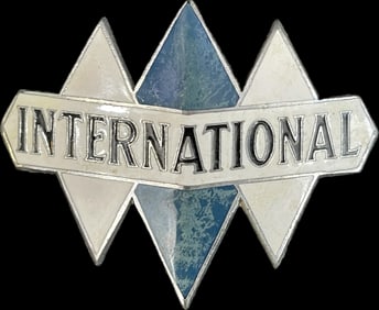 Antique 1930s Blue White Black International Trucks Enamel Radiator Badge