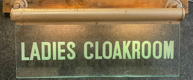 Incredible 30s Ladies Cloakroom Etched Glass Lighted Advertising Sign
