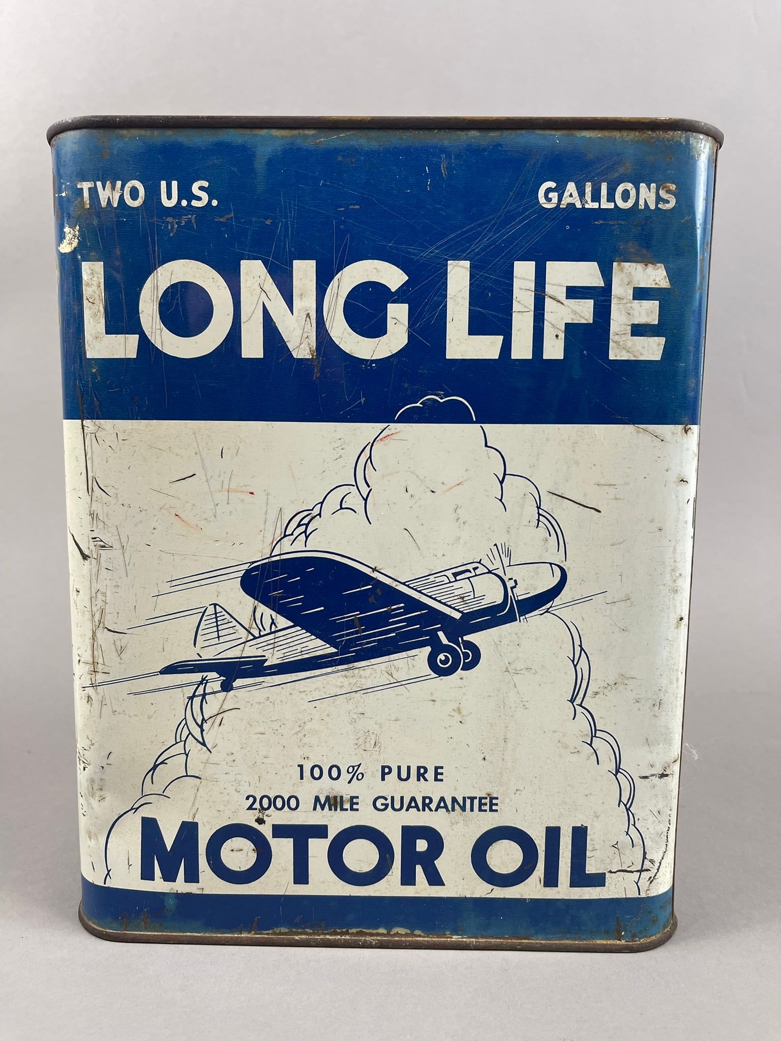 Long Life 2 Gallon Motor Oil Metal Can w/ Airplane Graphics Victor Oil Co Detroit Michigan (1 of 7)