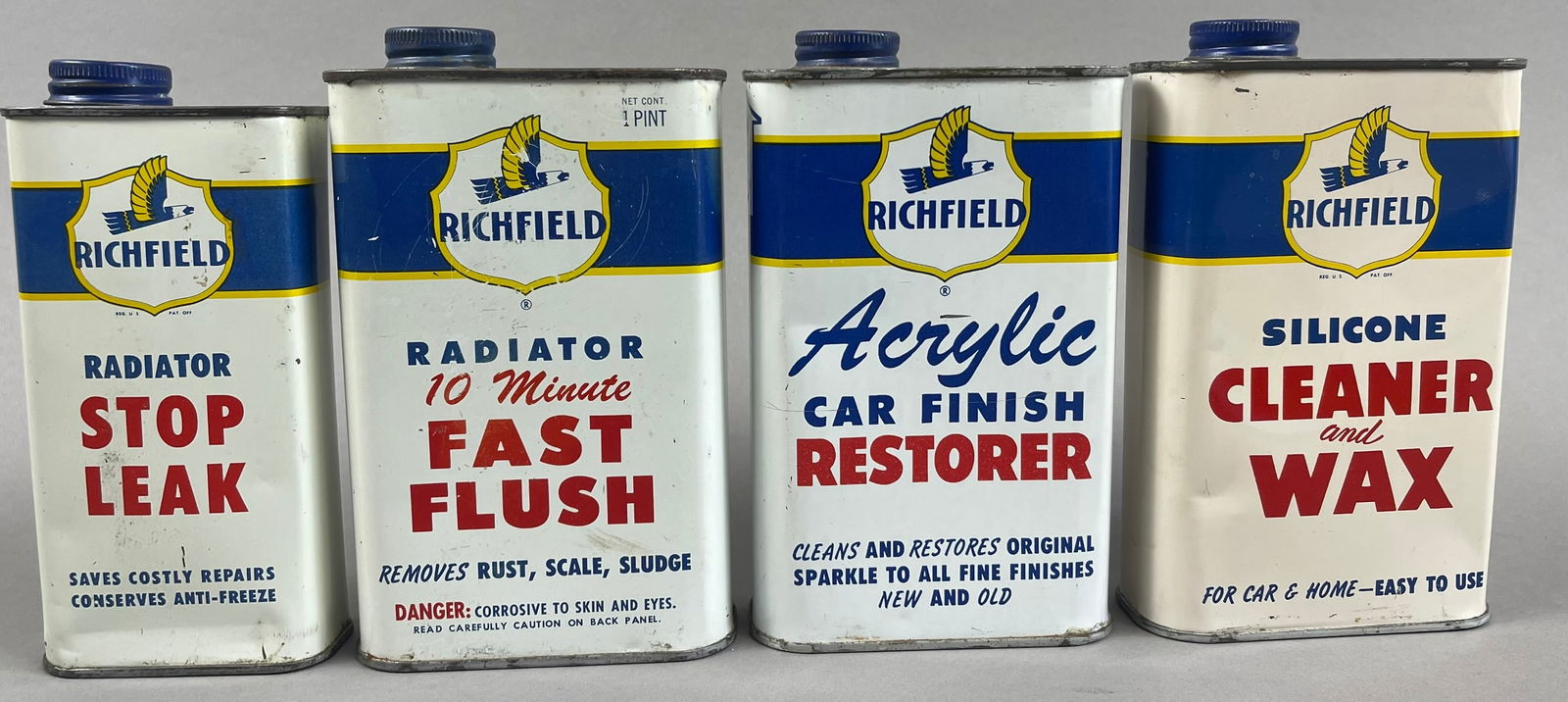 Richfield Lot 4 Original 1950s Stop Leak Fast Flush Restorer Cleaner & Wax Metal Pint Cans (1 of 6)