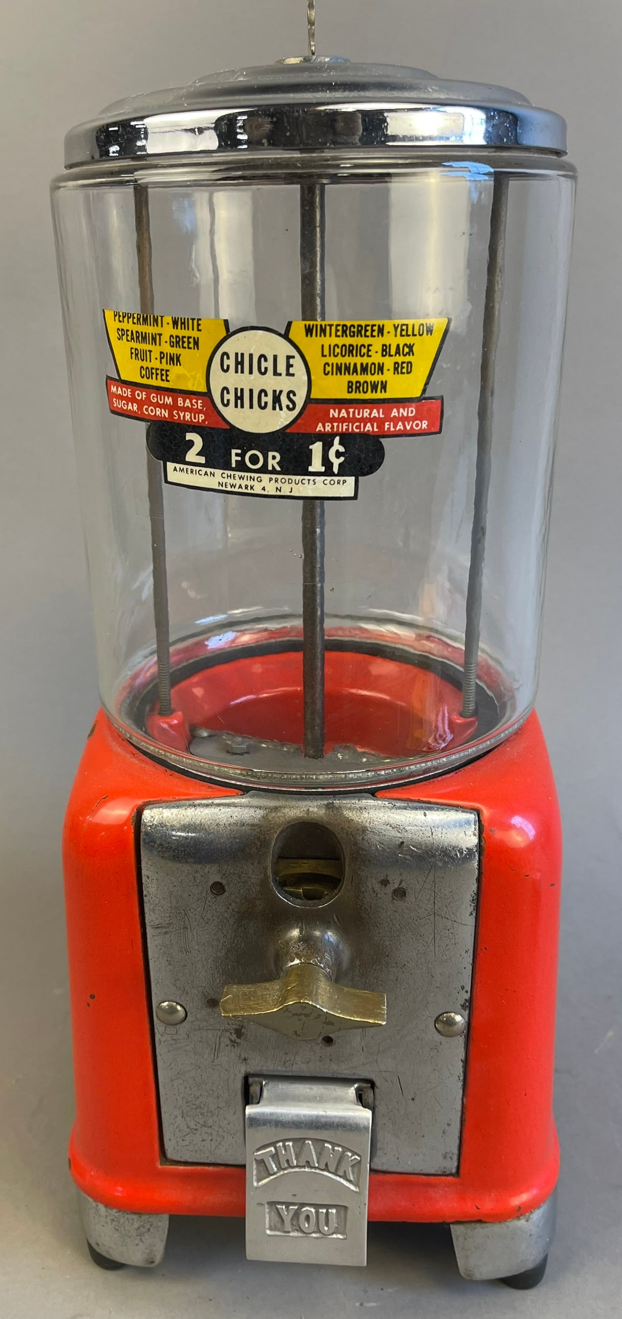 American Chewing Products Chicle Chicks  2 For 1 Cent Candy Gum Vending Machine w/ Key (1 of 12)