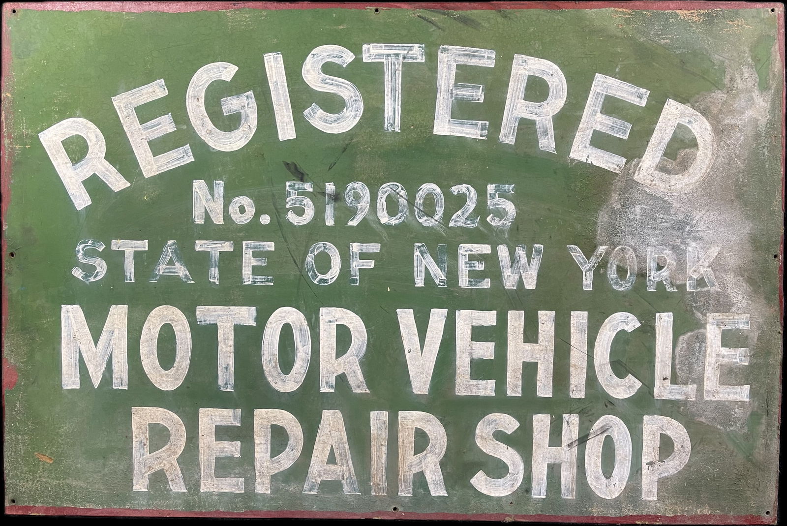 1940s Registered State Of New York Motor Vehicle Repair Shop Wooden Painted Sign (1 of 6)