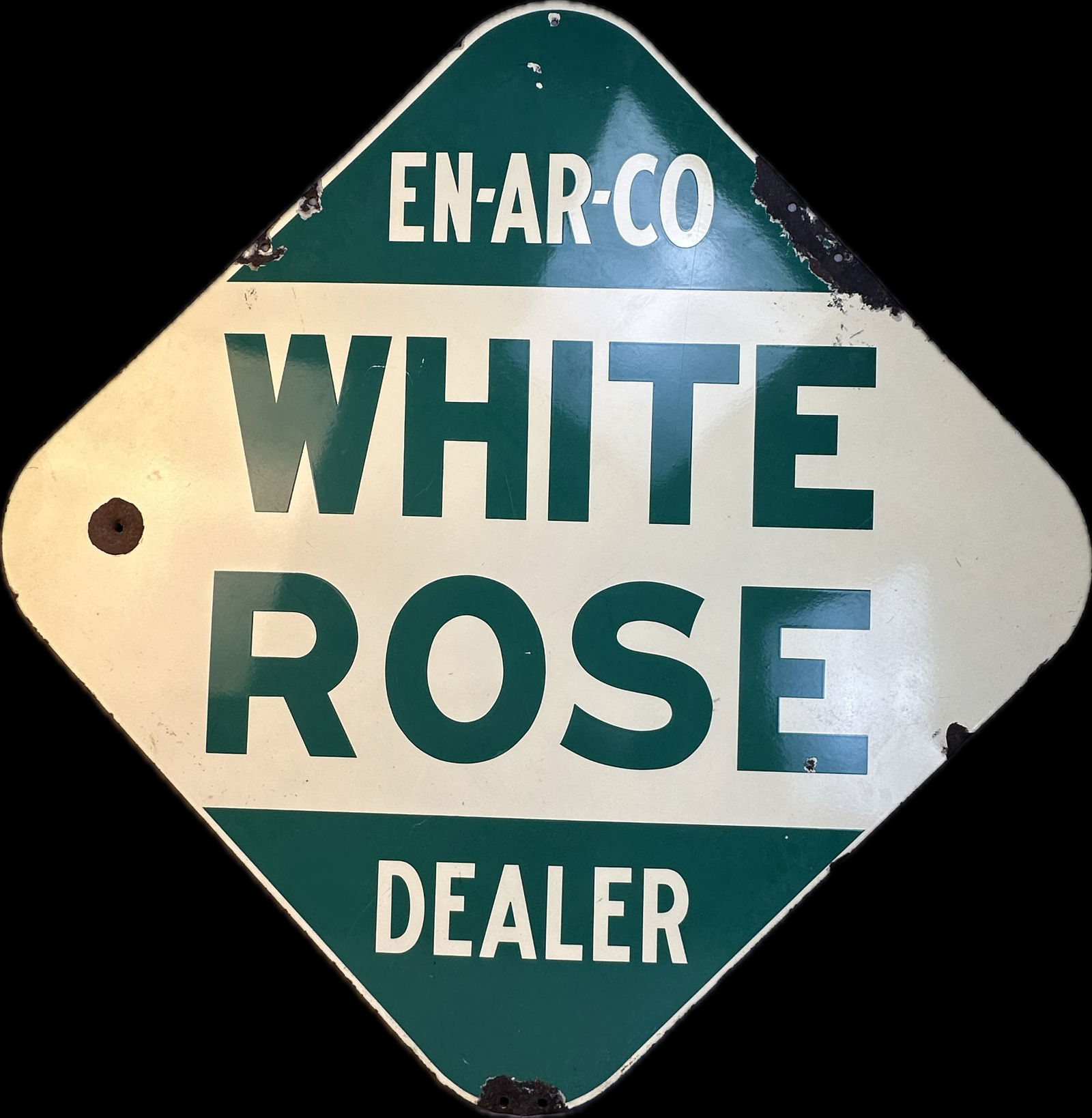 1930s EN-AR-CO White Rose Dealer Double Sided Porcelain Enamel Advertising Sign (1 of 11)