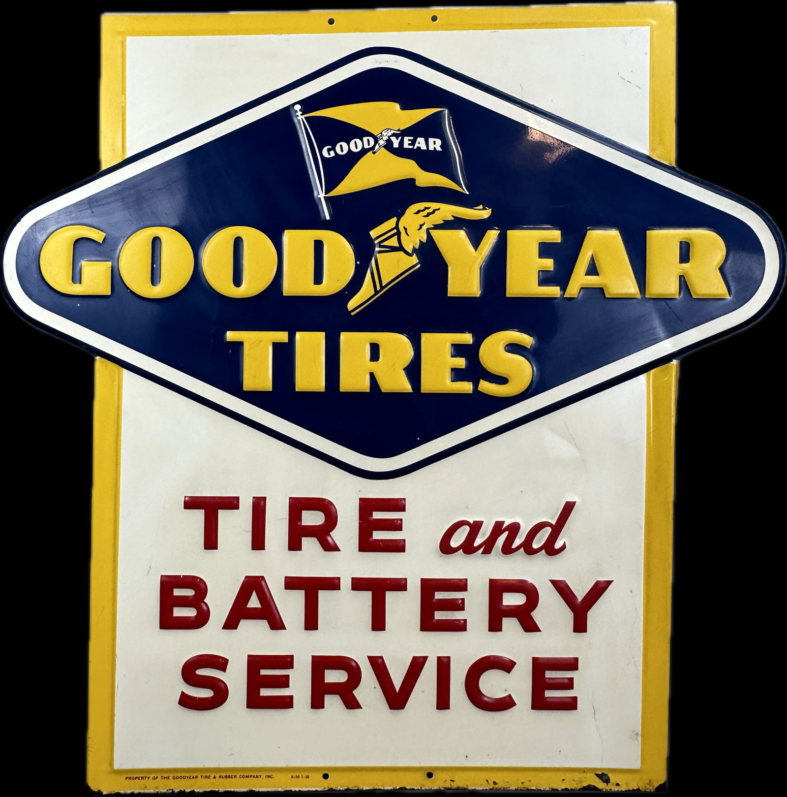 Goodyear Tires Original Embossed 1950s Tire & Battery Service Tin Metal Advertising Sign (1 of 10)