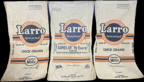 Lot 3 Original 1940s Canvas Larro Feeds Feedsacks