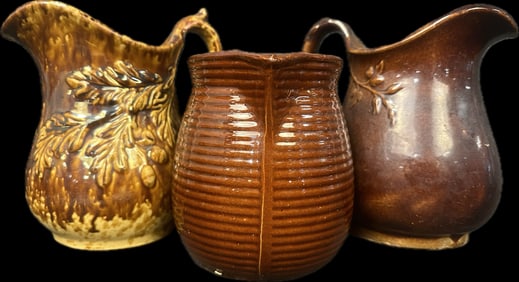 Lot of 3 Antique Bennington Pottery Juice Milk Pitchers