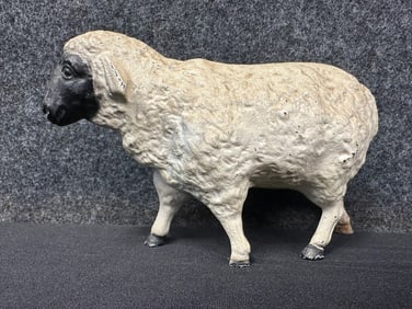 Antique Cast Iron White Sheep Coin Bank