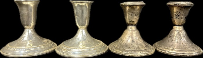 Lot of 2 Pairs of Antique Weighted Newport Sterling Candlesticks