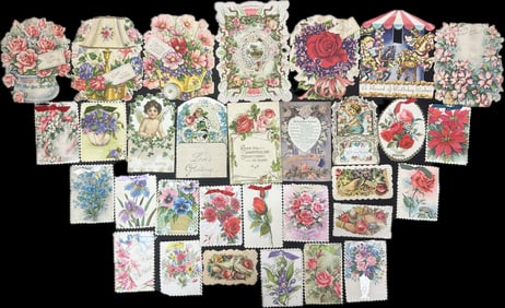 Large Lot of 30 Victorian Era Greeting Sympathy Card Beautiful Floral Ephemera Lot