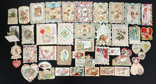 Large Ephemera Lot 42 Victorian Era Love Valentine Diecut Folding Cards