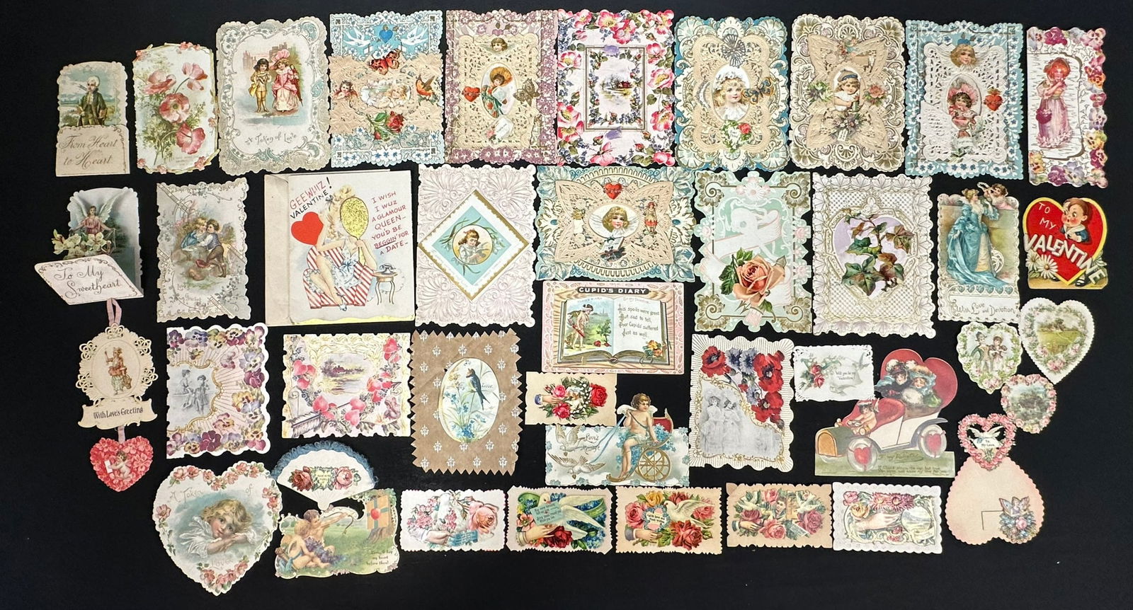 Large Ephemera Lot 42 Victorian Era Love Valentine Diecut Folding Cards (1 of 8)