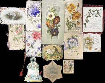 Large Ephemera Lot 13 Victorian Era Merry Christmas Holiday Diecut Cards
