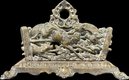 Late 1800s Era Signed Bradley & Hubbard Soild Brass Ornate Deer Stag Desk Letter Holder