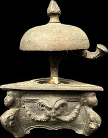 Antique 19th Century  Ornate Cast Iron Hotel Desk Service Bell Faces Adornments Footed