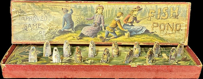 Dated 1890 Improved Game Fish Pond McLoughlin Bros Board Game Original Box