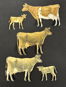 Fantastic Lot of 5 Original Guernsey & Jersey Cow Delaval Advertising Tin Figural Signs