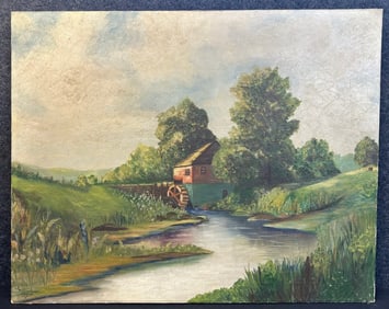 Mid 1900's Oil Painting on Canvas Nature Landscape Signed by Dacon