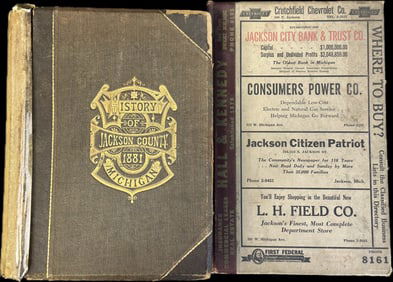 Lot of 2 Jackson Michigan Related Books Directory 1952 History of Jackson County 1881