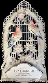 Early 1900s Beautiful Parrot & Floral Motif Embossed Paper Hanging Wall Pocket Tony Belsito Ice