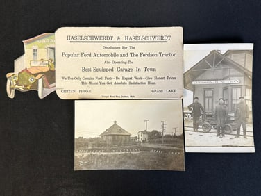 3 Piece Lot of Early 1900s Grass Lake Michigan Related Ephemera Railroad Real Photo Postcard Ford