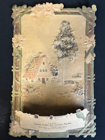 Early 1900s Heavily Embossed Wall Hanging Pocket Advertising Tony Belsito Ice Cream Parlor Grass