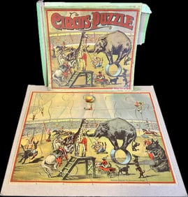Fantastic Early 1900s Circus Puzzle Milton Bradley Co. Springfield Mass w/Original Box Complete