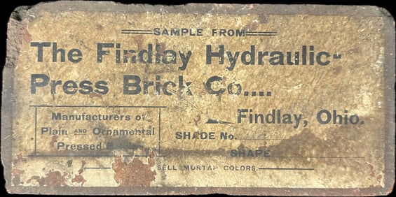 Sample Brick Findlay Hydraulic Press Brick Co. Findlay Ohio #1