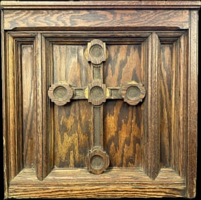 Late 1800's Eastlake Gothic Oak Church Swinging Door w/Cross