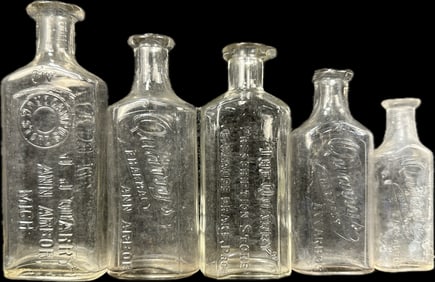 Lot of 5 Antique JJ Quarry Pharmacy Glass Bottles Ann Arbor Michigan