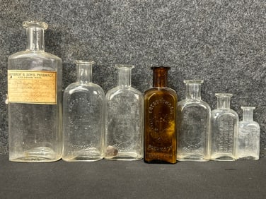 Lot of 7 Antique Eberbach & Son Pharmacy Glass Bottles Ann Arbor Michigan