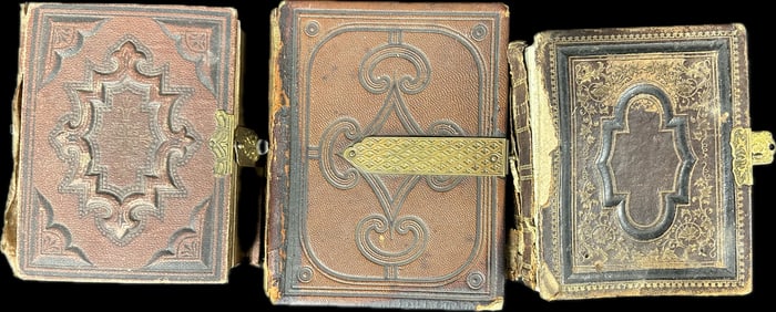 Fantastic Lot of 3 Victorian Era Leather Bound Photo Albums 78 Tin Types CDVs