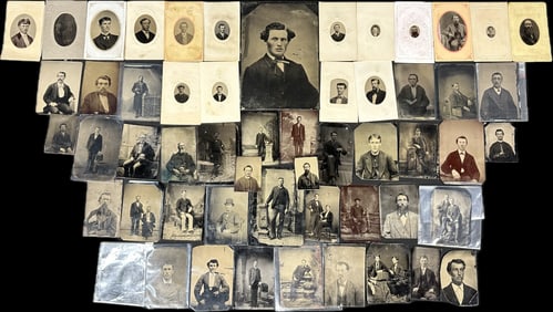Large Lot of 55 19th Century Tintypes Featuring Men Mustaches Beards